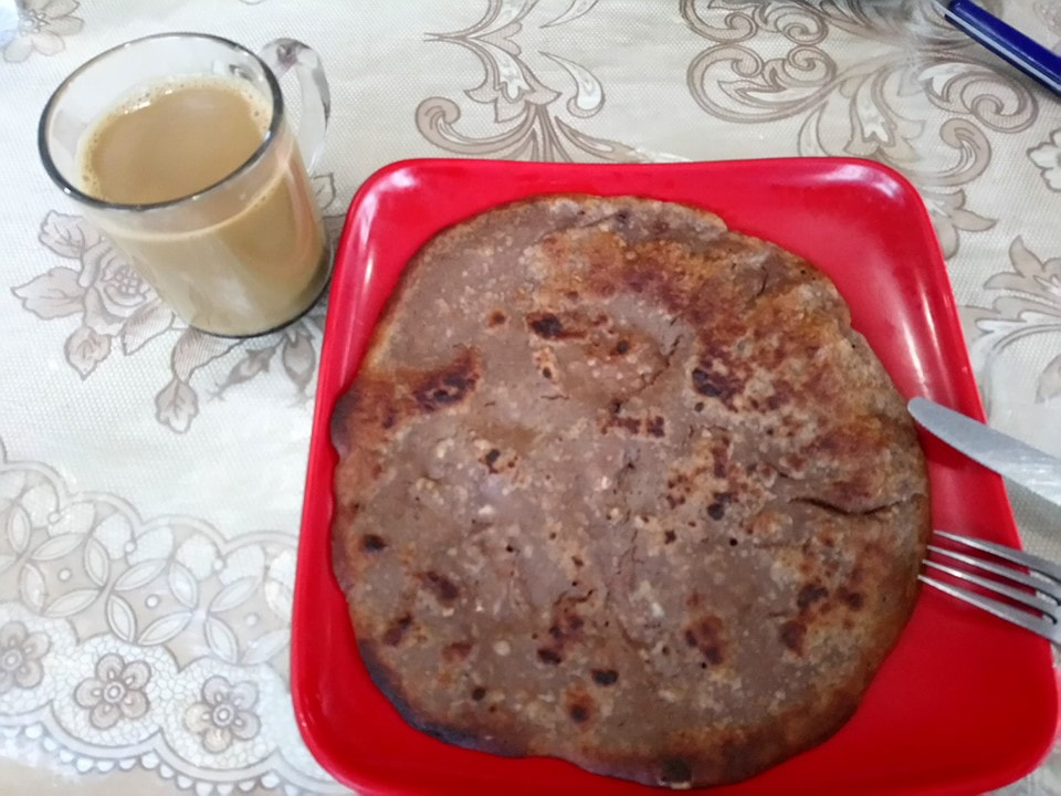 Chocolate pancake for breakfast
Served with milk coffee
