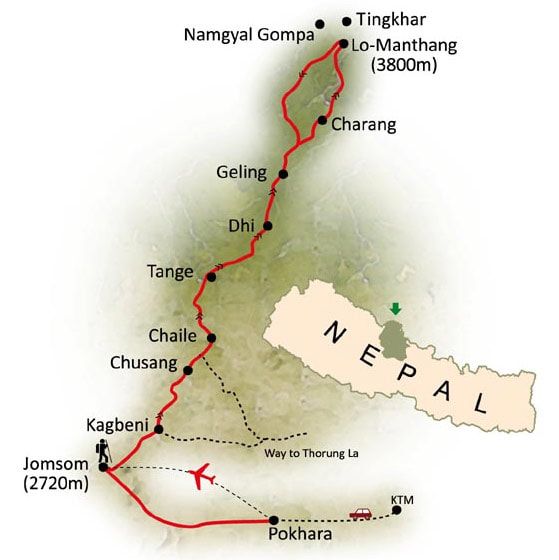 Upper Mustang Trekking Map 
