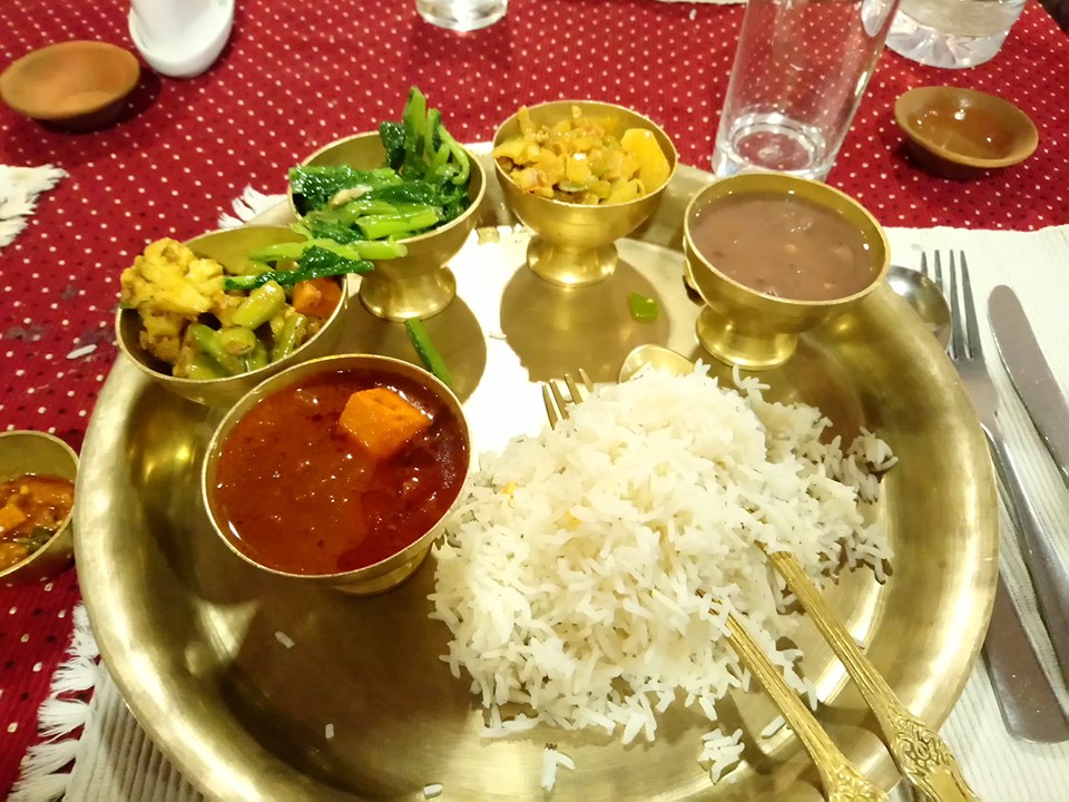Traditional Nepali Dal Bhat. I love the spinach!
