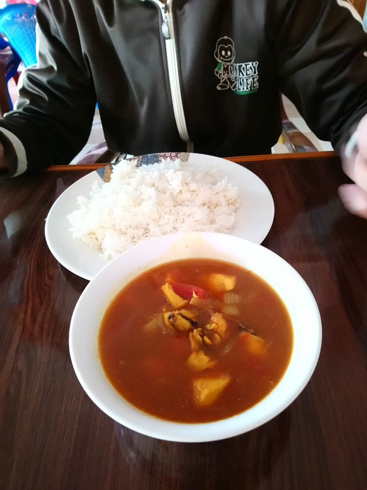 Dinner of curry with rice
